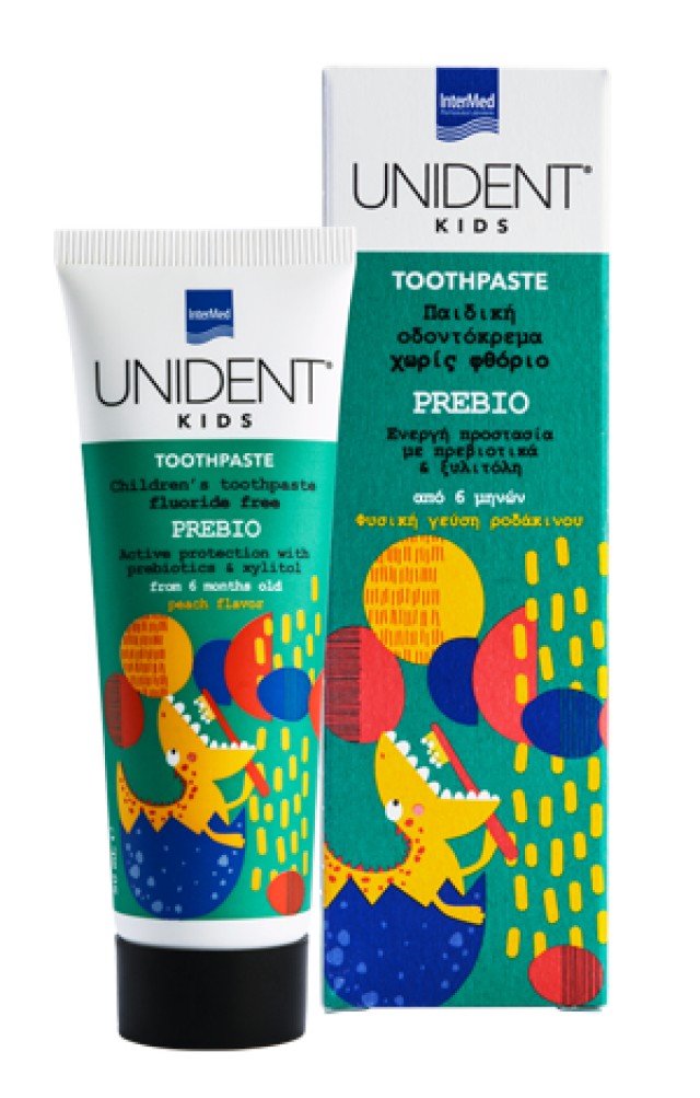 Intermed Unident Kids Prebio Toothpaste Μη Φθοριούχος Οδοντόκρεμα από 6 Μηνών, με Γεύση Ροδάκινο 50ml