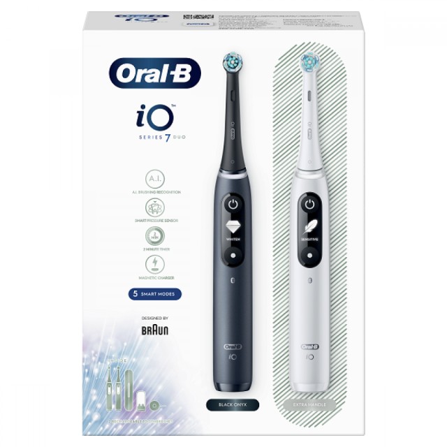 Oral-B iO Series 7 Duo Magnetic Black Onyx & White, Επαναφορτιζόμενες Ηλεκτρικές Οδοντόβουρτσες, με Αισθητήρα Πίεσης & Χρονομετρητή