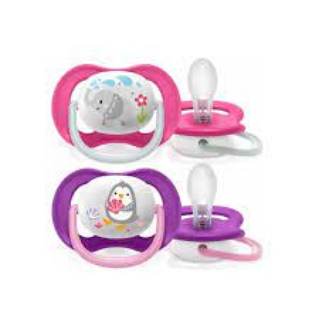 Avent Ultra Air Animals Ορθοδοντικές Πιπίλες Σιλικόνης, Χρώμα Ρόζ & Μώβ 6-18m 2 Τεμάχια SCF080/12