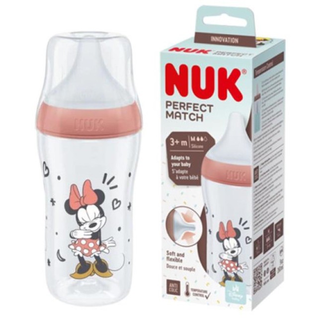 Nuk Perfect Match Disney Minnie Πλαστικό Μπιμπερό Mε Δείκτη Ελέγχου Θερμοκρασίας & Θηλή Σιλικόνης 3m+ Χρώμα Κόκκινο 260ml
