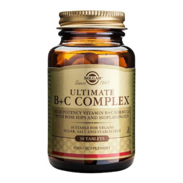 Solgar Ultimate B + C Complex Σύμπλεγμα Βιταμινών Β με Βιταμίνη C 30tabs