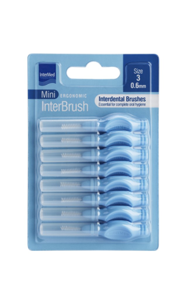 Intermed Ergonomic InterBrush Mini Size 3 0,6mm Μεσοδόντια Βουρτσάκια, Χρώμα Μπλε 8 Τεμάχια