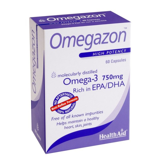 Health Aid Omegazon 750mg, Μοριακής Απόσταξης Ιχθυέλαιο Πλούσιο σε Ωμέγα 3 Λιπαρά Οξέα, 60 Κάψουλες