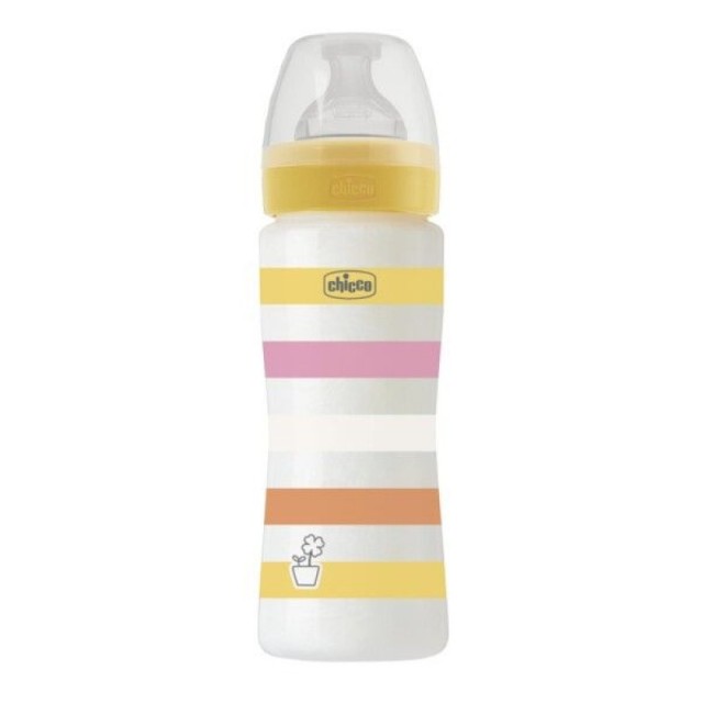 Chicco Well Being Anti-Colic System Πλαστικό Μπιμπερό με Θηλή Σιλικόνης Γρήγορης Ροής 4m+ 330ml