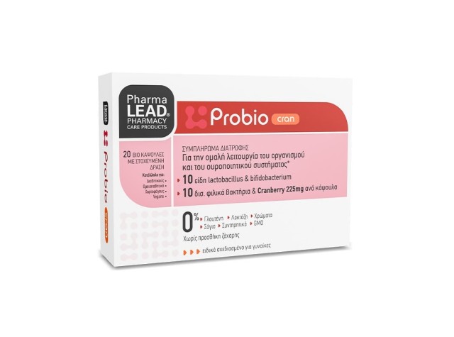 Pharmalead Probio Cran Συμπλήρωμα Διατροφής Προβιοτικών με Κράνμπερι για την Ομαλή Λειτουργία του Οργανισμού & του Ουροποιητικού Συστήματος 20 κάψουλες