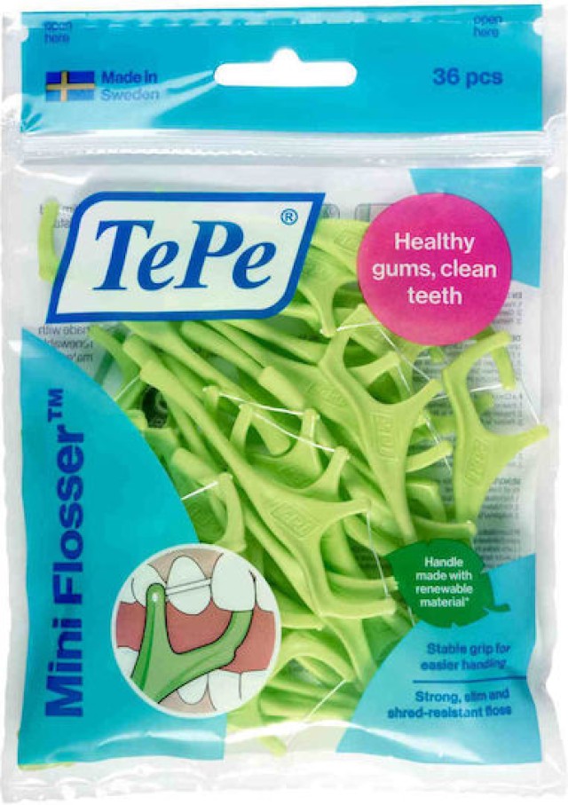 Tepe Good Mini Flosser Οδοντικό Νήμα με Λαβή σε Πράσινο Χρώμα 36τεμ