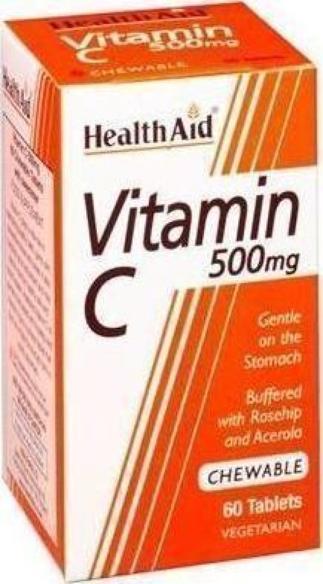 Health Aid Vitamin C Chewable 500mg with Rosehip & Acerola, Συμπλήρωμα Διατροφής 60 Μασώμενες Ταμπλέτες