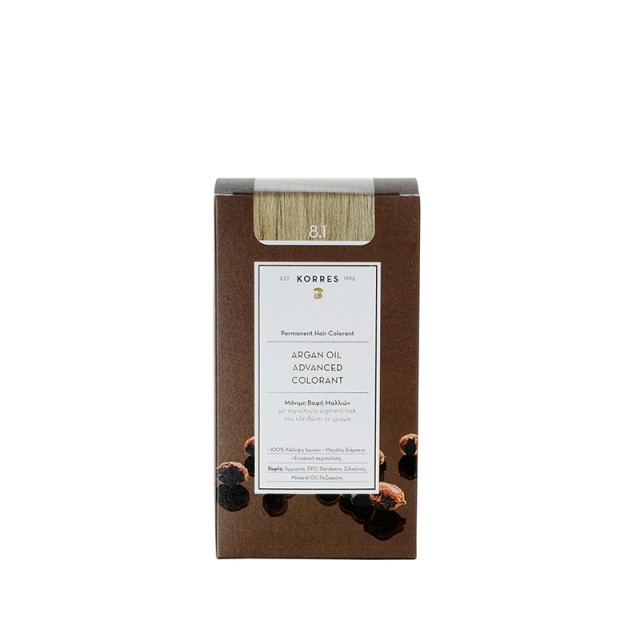 Korres Argan Oil Advanced Colorant N8.1 Ash Light Blonde, Βαφή Μαλλιών Χρώμα Ξανθό Ανοικτό Σαντρέ
