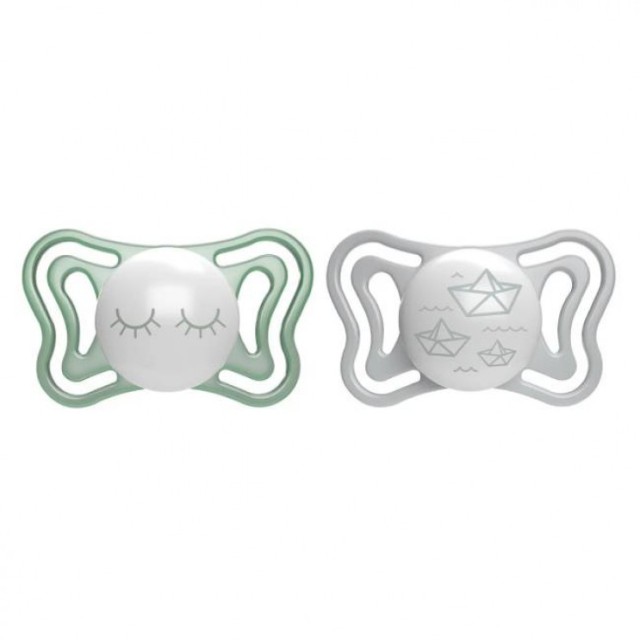 Chicco PhysioForma Light 16-36m Glow in the Dark Πιπίλες Σιλικόνης, Χρώμα Γκρί & Πράσινο 2 Τεμάχια