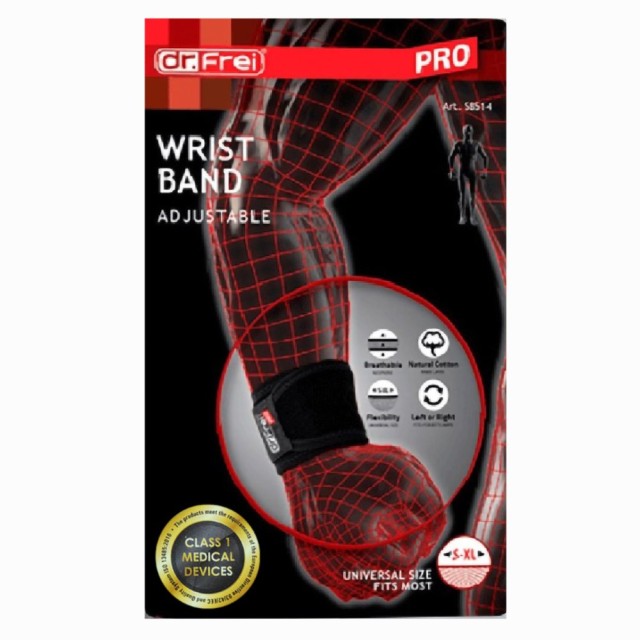 Dr. Frei  Wrist Band One Size Right Or Left Ελαστικό Περικάρπιο με Δέσιμο σε Μαύρο Χρώμα Για Αριστερό η Δεξί Καρπό Ένα Νούμερο (S8514)