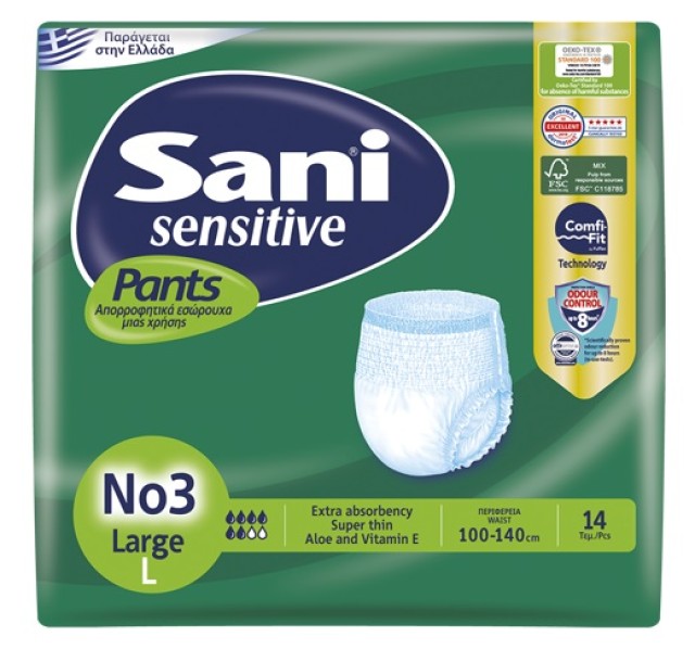 Sani Sensitive Pants No3 Large Ελαστικά Εσώρουχα Ακράτειας 14 Τεμάχια