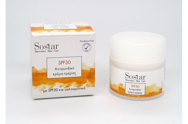 Sostar Focus SPF30 και Υαλουρονικό, Αντιρυτιδική Κρέμα Ημέρας 50ml