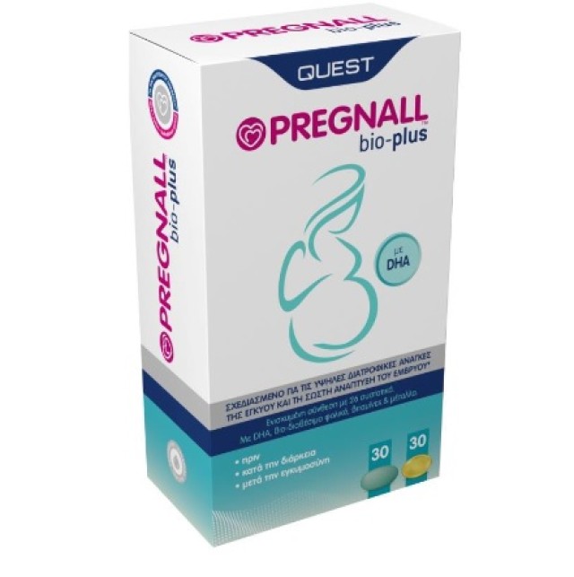Quest Pregnall Bio Plus, Κατάλληλο για Πριν, Κατά τη Διάρκεια & Μετά την Εγκυμοσύνη 30Tabs & 30Caps