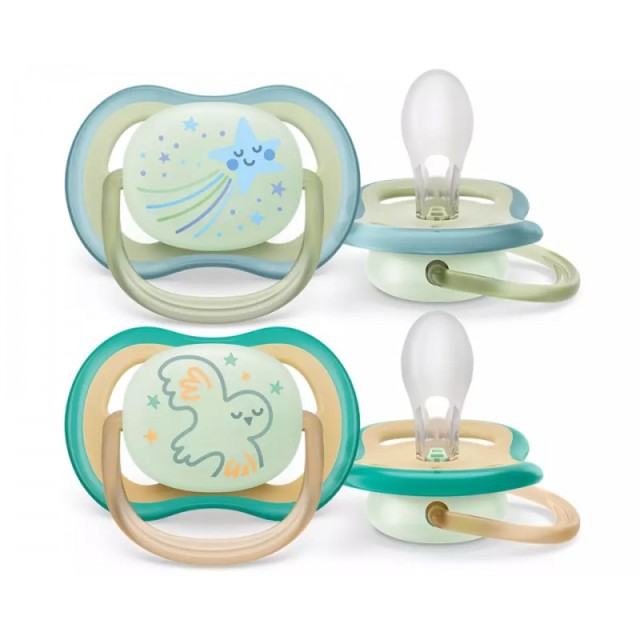 Avent Philips Ultra Air Nighttime Πιπίλα Σιλικόνης 0-6m Αστέρι - Κουκουβάγια 2τμχ SCF376/18