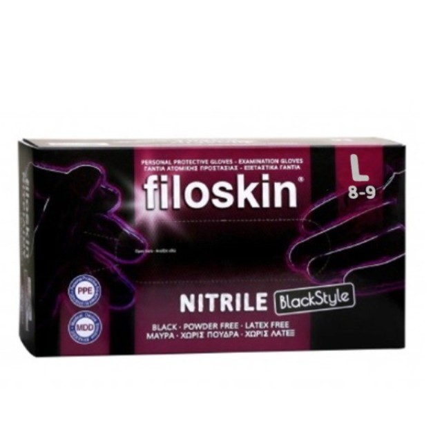 Filoskin Γάντια Νιτριλίου Χωρίς Πούδρα Large Blackstyle 100τμχ
