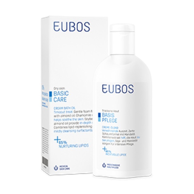 Eubos Basic Care Cream Bath Oil, Ελαιώδες Αφρόλουτρο για τον Βαθύ Καθαρισμό και την Περιποίηση του Ξηρού Δέρματος 200ml