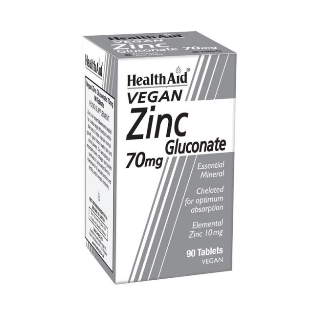 Health Aid Zinc Gluconate 70mg,Ψευδάργυρος Γλυκονικός 70mg 90 Ταμπλέτες