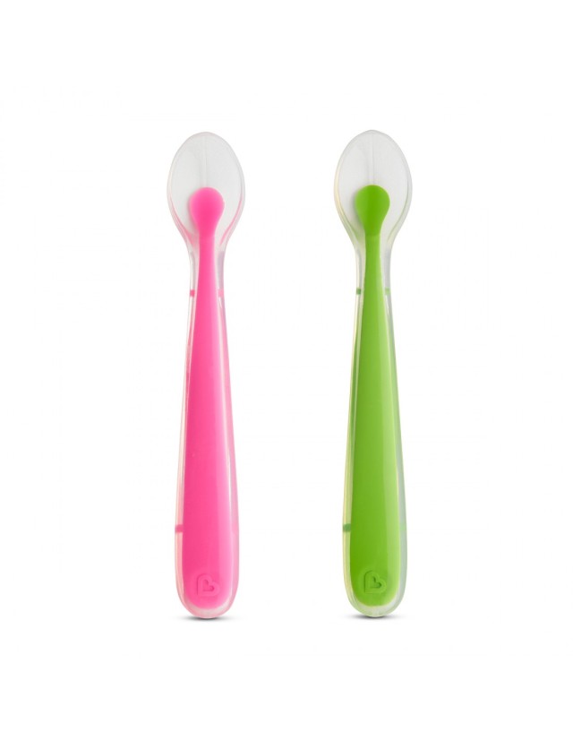Munchkin Gentle Silicone Spoons 4m+, Κουταλάκια Σιλικόνης Χρώμα Ροζ & Πράσινο 2 Τεμάχια