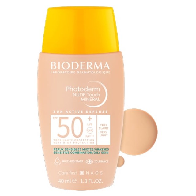  Bioderma Photoderm Nude Touch SPF50+ Very Light Αντηλιακή Κρέμα με Ελαφριά Κάλυψη για Πρόσωπο & Λαιμό 40ml 
