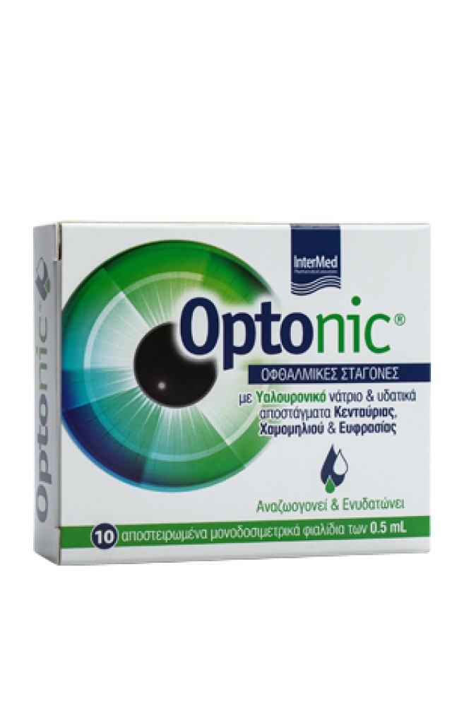 Intermed Optonic Οφθαλμικές Σταγόνες για Ενυδάτωση, Λίπανση, Επούλωση με Υαλουρονικό Οξύ 10x0.5ml