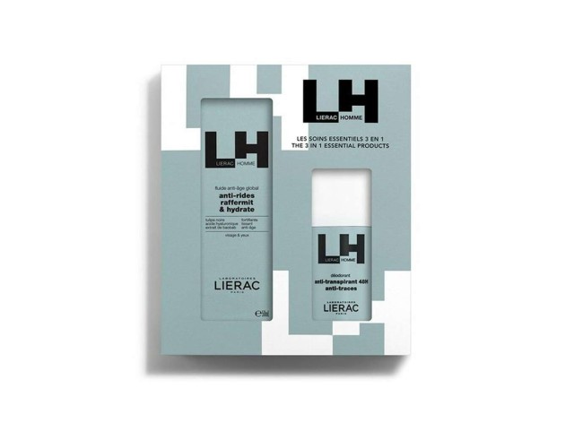 Lierac Promo Homme Global Anti-Aging, Anti-Wrinkles Firms - Moisturizes Fluid Λεπτόρρευστη Ενυδατική Κρέμα Προσώπου με Αντιρυτιδική Δράση 50ml & Δώρο Deodorant Anti-Transpirant 48h Anti-Traces Ανδρικό Αντιιδρωτικό Αποσμητικό 48ωρης Προστασίας 50ml
