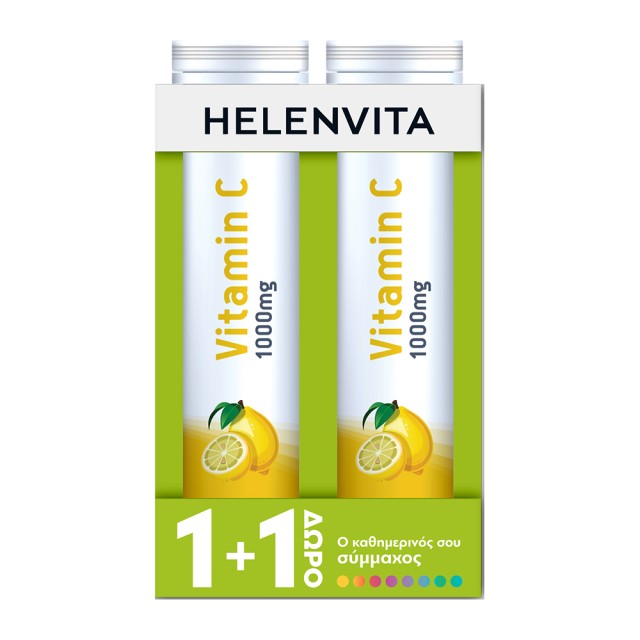 Helenvita 1+1 ΔΩΡΟ Vitamin C 1000mg με Γεύση Λεμόνι 2x20 Αναβράζοντα Δισκία