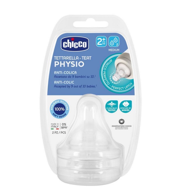 Chicco Physio Anti-Colic 2m+ Θηλή Σιλικόνης 2 Τεμάχια 