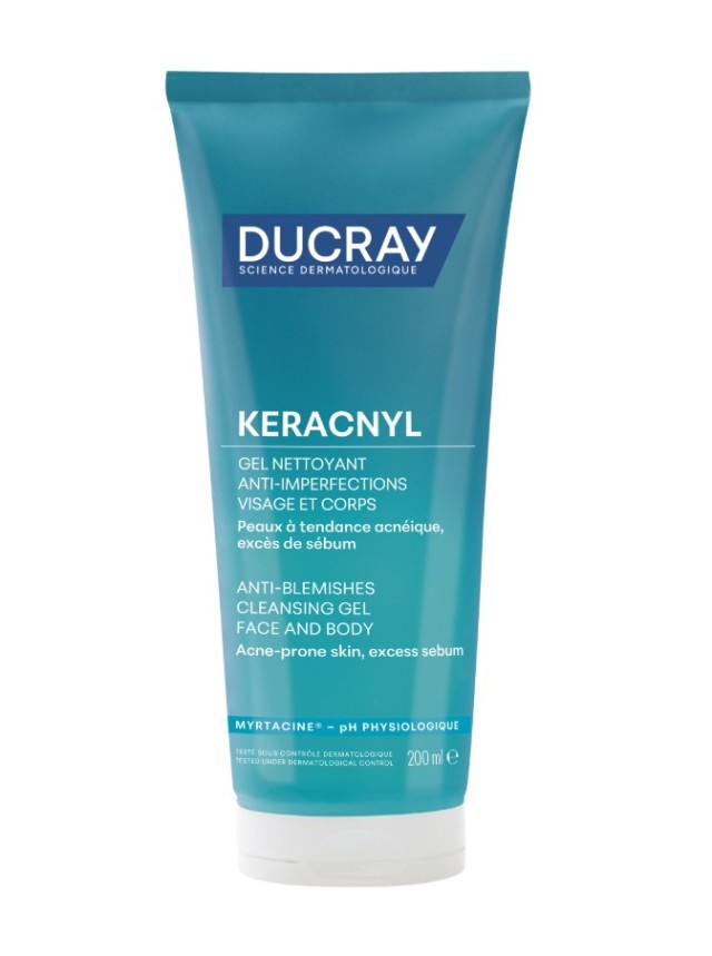 Ducray Keracnyl gel moussant, Τζελ Καθαρισμού Προσώπου για Λιπαρές/ Μικτές Επιδερμίδες με Ατέλειες 200ml