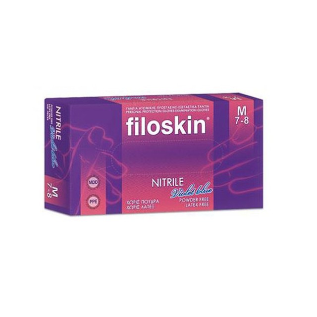 Filoskin Γάντια Νιτριλίου Χωρίς Πούδρα Violet Blue Μωβ Medium 100τμχ
