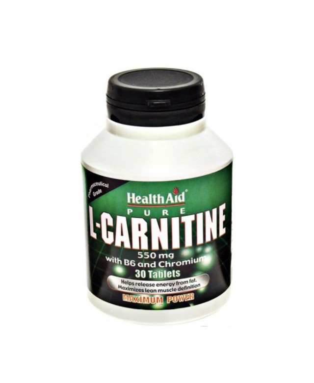 Health Aid L-Carnitine with Vit. B6 & Chromium, Συμπλήρωμα Διατροφής 30 Ταμπλέτες Αυξάνει Την Μετατροπή Των Λιπαρών Οξέων Σε Ενέργεια 