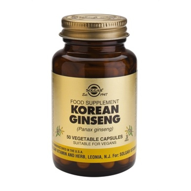 Solgar Korean Ginseng, 50Veg.Caps. Συμβάλλει στην ενδυνάμωση του κεντρικού νευρικού συστήματος