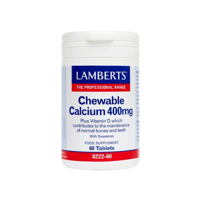 Lamberts Chewable Calcium 400mg, Μασώμενες Ταμπλέτες Ασβεστίου με Βιταμίνη D και Φρουκτooλιγοσακχαρίτες 60 Tabs