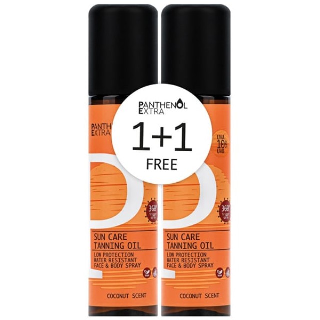Panthenol Extra Promo 1+1 Δώρο Sun Care Tanning Oil Αντηλιακό Λάδι Μαυρίσματος Προσώπου & Σώματος SPF10 2x150ml