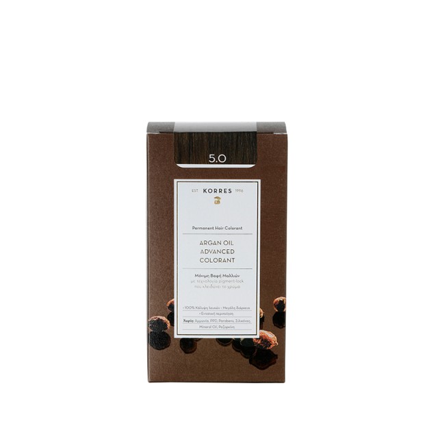Korres Argan Oil Advanced Colorant N5.0 Light Brown, Βαφή Μαλλιών Χρώμα Καστανό Ανοιχτό 