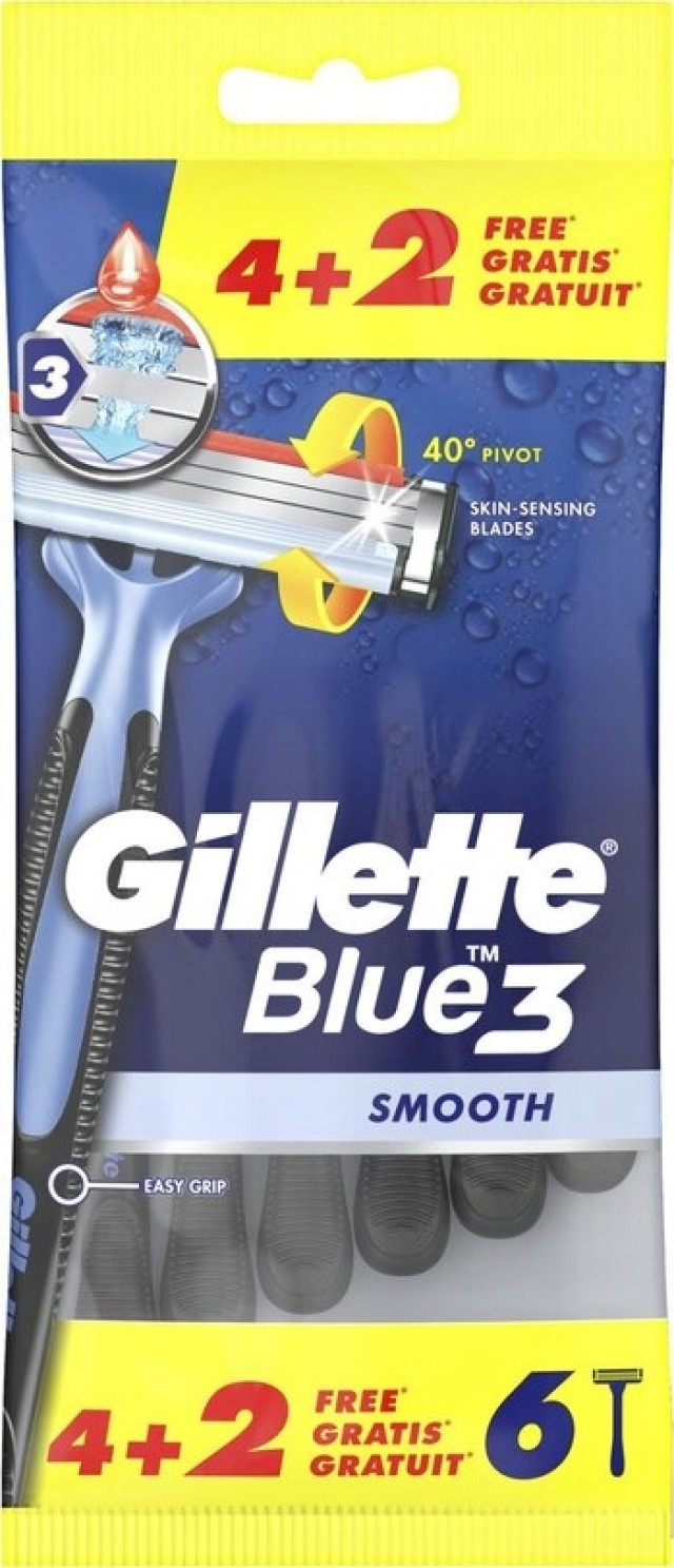 Gillette Blue 3, Ξυραφάκια μιας χρήσης, 4+2 τεμάχια