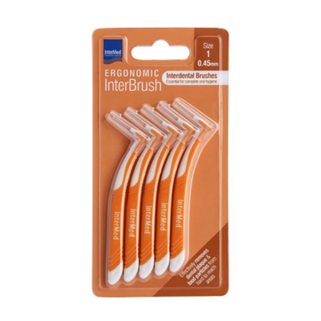 Intermed Ergonomic Μεσοδόντια Βουρτσάκια με Λαβή Size 1 (0.45mm) Πορτοκαλί 5τμχ
