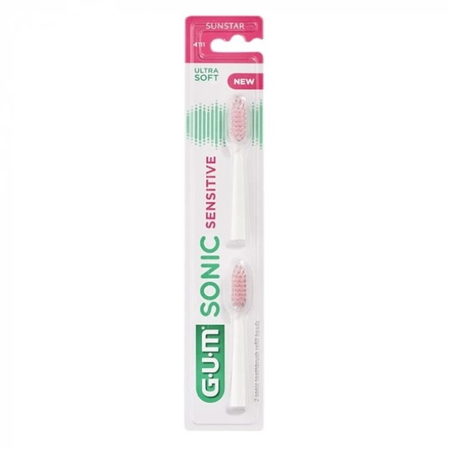 Gum 4111 Sonic Sensitve Ultra Soft 2 Ανταλλακτικές Κεφαλές Οδοντόβουρτσας 2 Τεμάχια