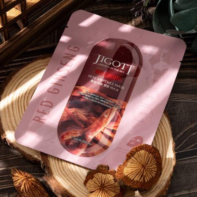Jigott Real Red Ginseng Mask Μάσκα Προσώπου Για Αντιγήρανση & Θρέψη  με Εκχύλισμα Κόκκινου Τζίνσενγκ 27ml