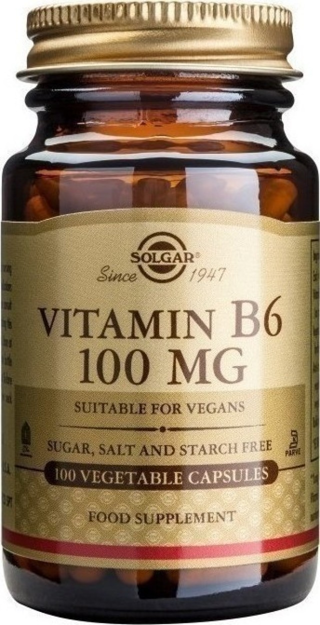 Solgar Vitamin B-6 100mg 100Veg.Caps. Προστατεύει και ενισχύει την υγεία του νευρικού συστήματος