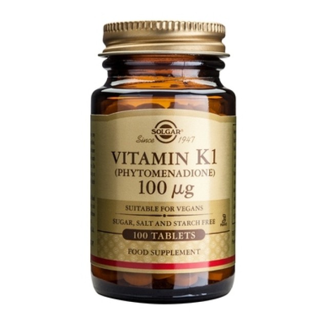 Solgar Vitamin K1 100μg Tabs, Συμπλήρωμα Διατροφής 100 Ταμπλέτες