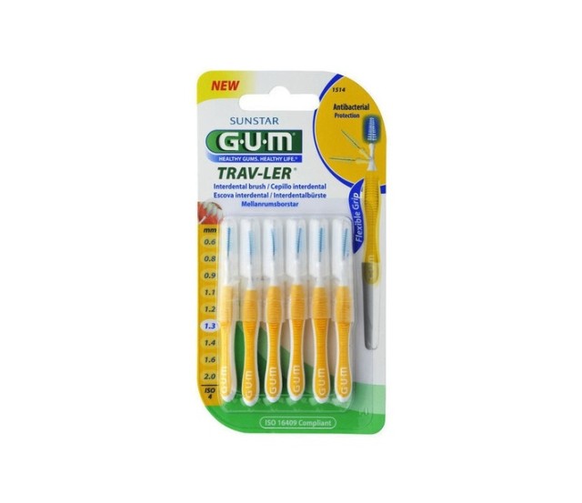 Gum 1514 Trav-ler 1,3 Μεσοδόντια Βουρτσάκια 1.3mm Κίτρινο 6 Τεμάχια
