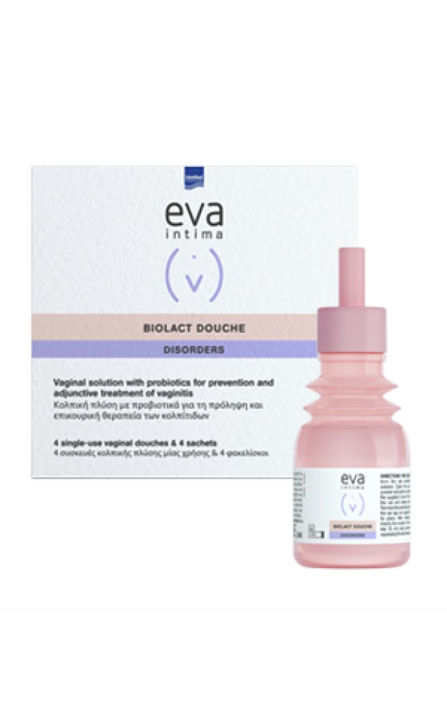 Intermed Eva Intima Biolact Douche Κολπική Πλύση με Προβιοτικά 4 Συσκευές μιας Χρήσης & 4 Φακελίσκοι