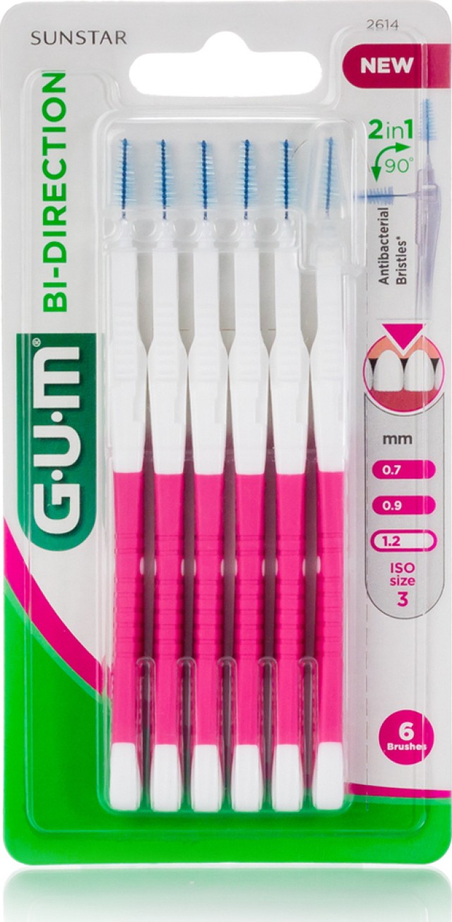 Gum 2614 Bi-direction, Μεσοδόντιο Βουρτσάκι Κόκκινο Tapered 1,2mm 6τμχ