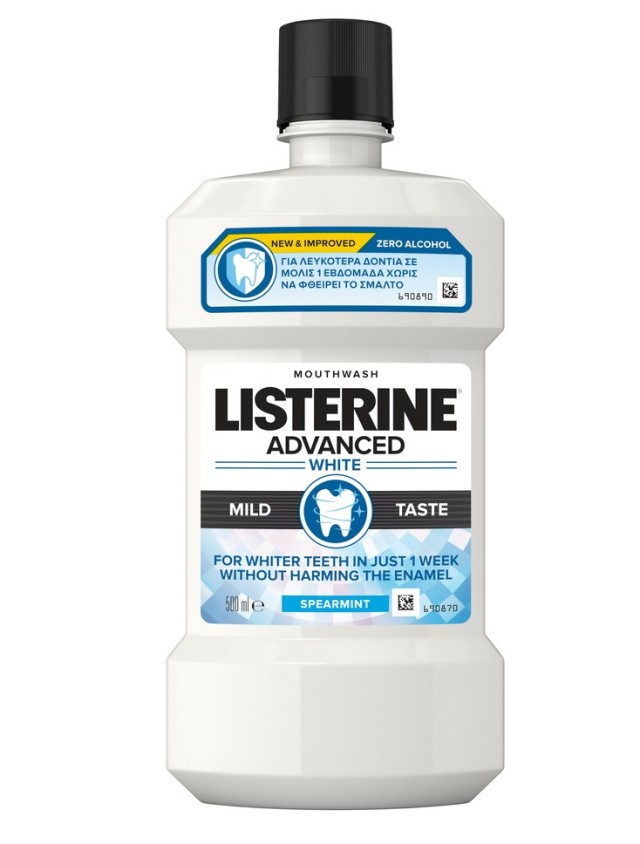Listerine Advanced White, Στοματικό Διάλυμα Λεύκανσης, με Ήπια Γεύση 500ml