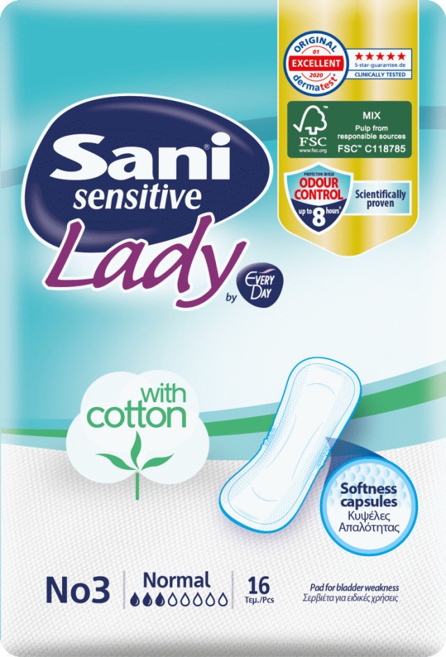 Sani Lady Sensitive Discreet Normal Επιθέματα Ελαφριάς Ακράτειας, 16 Τεμάχια