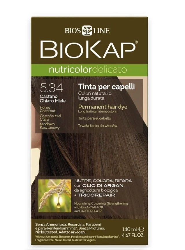 Biokap N5.34 Honey Chestnut, Βαφή Μαλλιών Χρώμα Καστανό Μελί 140ml