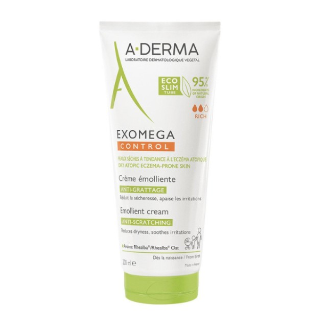 A-Derma Exomega Control Crème Emollient, Μαλακτική Κρέμα για Ατοπικό-Ξηρό Δέρμα 200ml