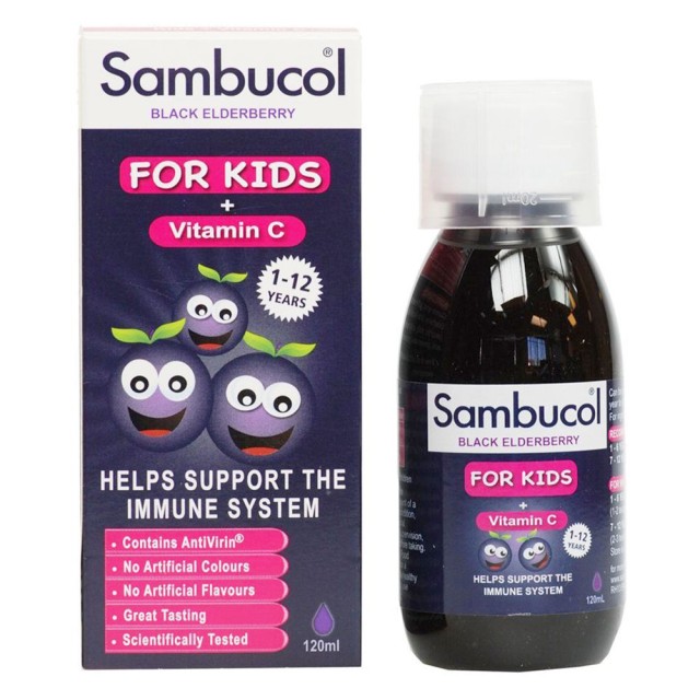 Olvos Sambucol Black Elderberry For Kids + Vitamin C Παιδικό Σιρόπι από Σαμπούκο για την Ενίσχυση του Ανοσοποιητικού 120ml