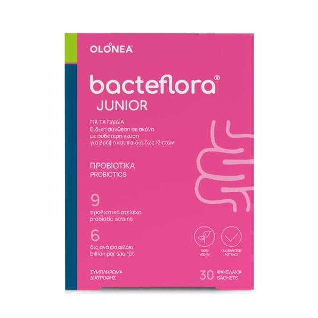 Olonea Bacteflora Junior ,Συμπλήρωμα διατροφής με προβιοτικά για βρέφη και παιδιά έως 12 ετών 30 Φακελάκια 