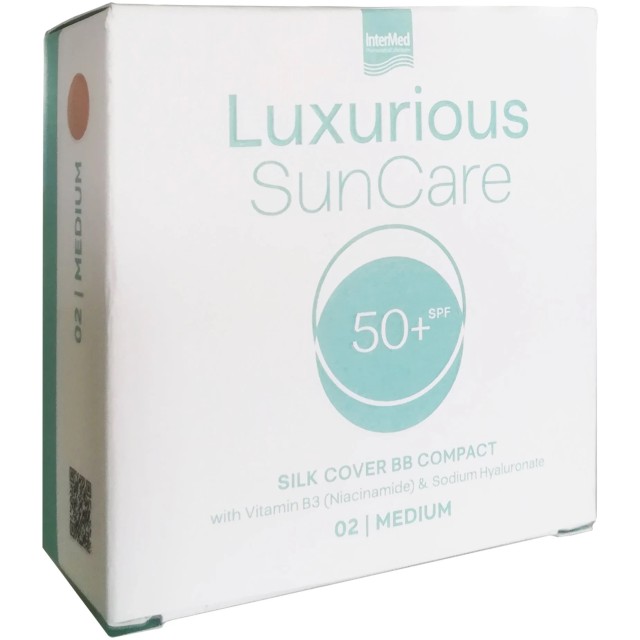 Intermed Luxurious SunCare Silk Cover BB Compact 02 Medium SPF50+, Αντηλιακή Προστασία, Κάλυψη των Ατελειών, Φυσικό Ματ Αποτέλεσμα 12g